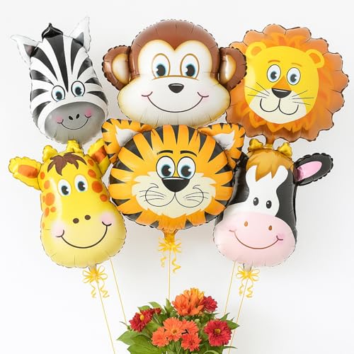 Image of Rozi Decoration Safari Animal Balloons Set, Jungle Theme Party Decorations with Lion, Tiger, Zebra, Giraffe Characters, Birthday Party Supplies, Foil Mylar Balloons
