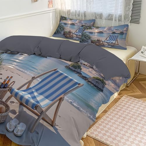 Parure de lit de luxe motif plage imprimé bleu en microfibre premium