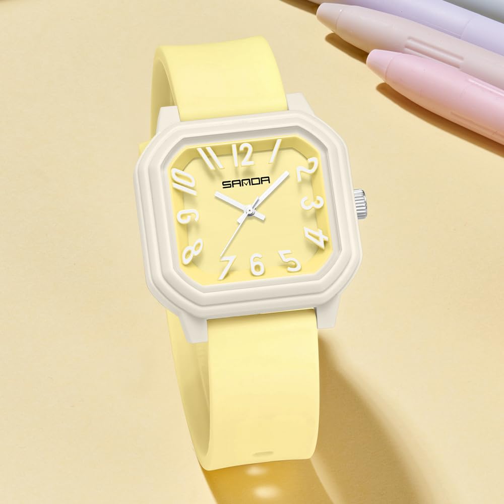 Gosasa Reloj de Cuarzo para Mujer, números arábigos Grandes, fácil de Leer, Esfera Cuadrada, analógico, Correa de Silicona Colorida, Reloj de Pulsera Casual para Mujer