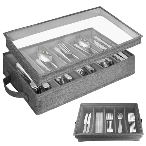 AXVRAV Besteckkasten mit Deckel Abnehmbarem & 5 Verstellbaren Fächern, 42,5 x 29 x 8cm Wasserabweisendem Staubdichte Besteckbox, Besteck Organizer, Aufbewahrungsbox für Utensilien Messer Gabel Löffel AXVRAV Besteckkasten mit Deckel Abnehmbarem & 5 Verstellbaren Fächern, 42,5 x 29 x 8cm Wasserabweisendem Staubdichte Besteckbox, Besteck Organizer, Aufbewahrungsbox für Utensilien Messer Gabel Löffel