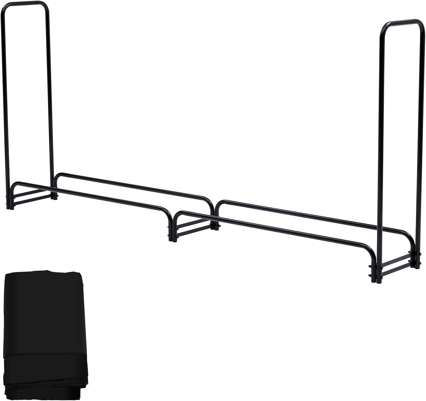 PeakPursuit 8FT Firewood Rack Outdoor with Waterproof Cove, Heavy Duty Logs Holder for Indoor Fireplace Metal Wood Pile Storage Stacker Organizer, Black