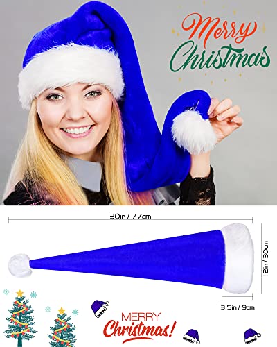 Blue Santa Hat Christmas Hats For Adults Plush Santa Hat White Cuffs Plush Fabric Santa Hat For Christmas Festive Holiday Party Supplies #TOP5