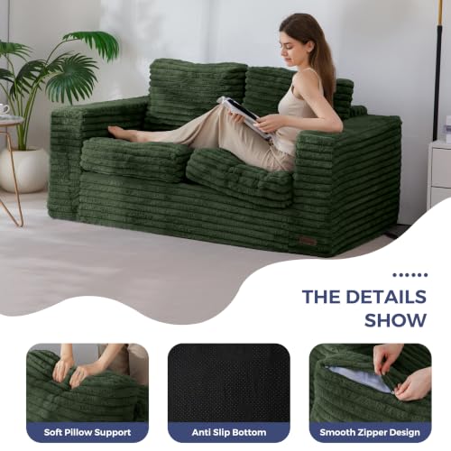 Image of MAXYOYO Loveseat Sofa Couch, Upholstered Bean Bag Chair Cloud Seat for Adults, Boneless Couch with Cushion & Pillows, Sofa in A Box, No Assembly Required, Faux Fur Green