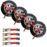 RYTASH Car Tie Down Lasso Straps for Trailers - Tire Straps with Flat Hooks - 4 Pack -Heavy Duty Rat