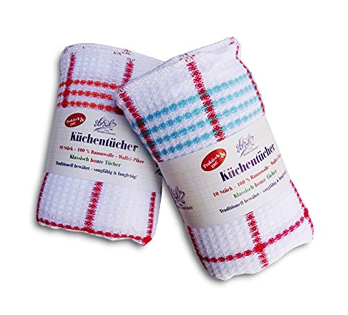 Schulz- Bunte Waffel-Pikee-Küchentücher 2 x 10er Pack - ca.33 x33cm- 100% Baumwolle - langlebig & praktisch!