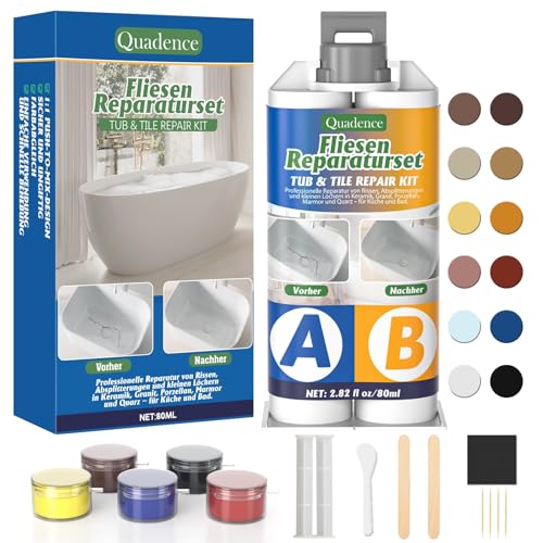 Keramik Reparaturset Waschbecken, Quadence Emaille Reparaturset für Porzellan, Keramik, Acryl, von Rissen, Sprüngen und Löchern auf Fliesen/Waschbecken/Duschwanne/Badezimmer (Farbübereinstimmung)