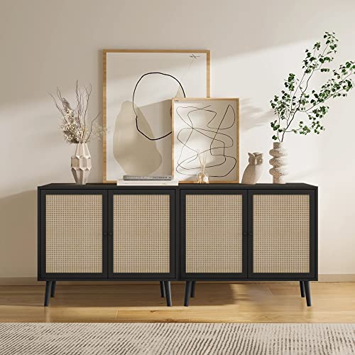 Orrd Sideboard Buffet Cabinet, Wide Kitchen Storage Cabinet With Rattan Doors And Adjustable Shelves, Accent Home Furniture For Living Room, Bedroom (Black) #TOP5