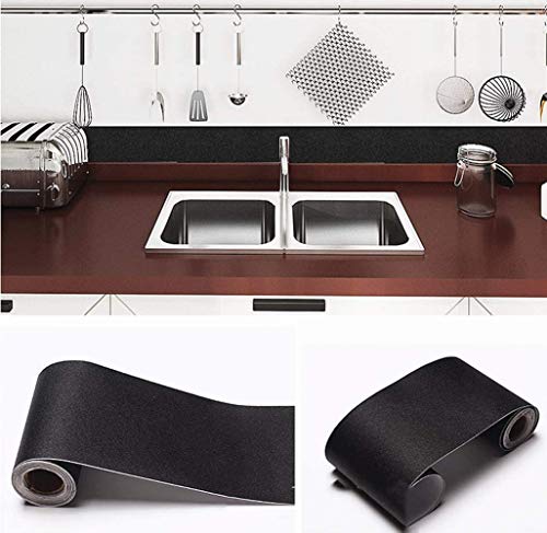 Yija Self Adhesive Black Frosted Wallpaper Border Stick Waterproof Wall Border Easy To Apply Kitchen Bathroom Tiles Sticker 4.2X393 Inch #TOP4