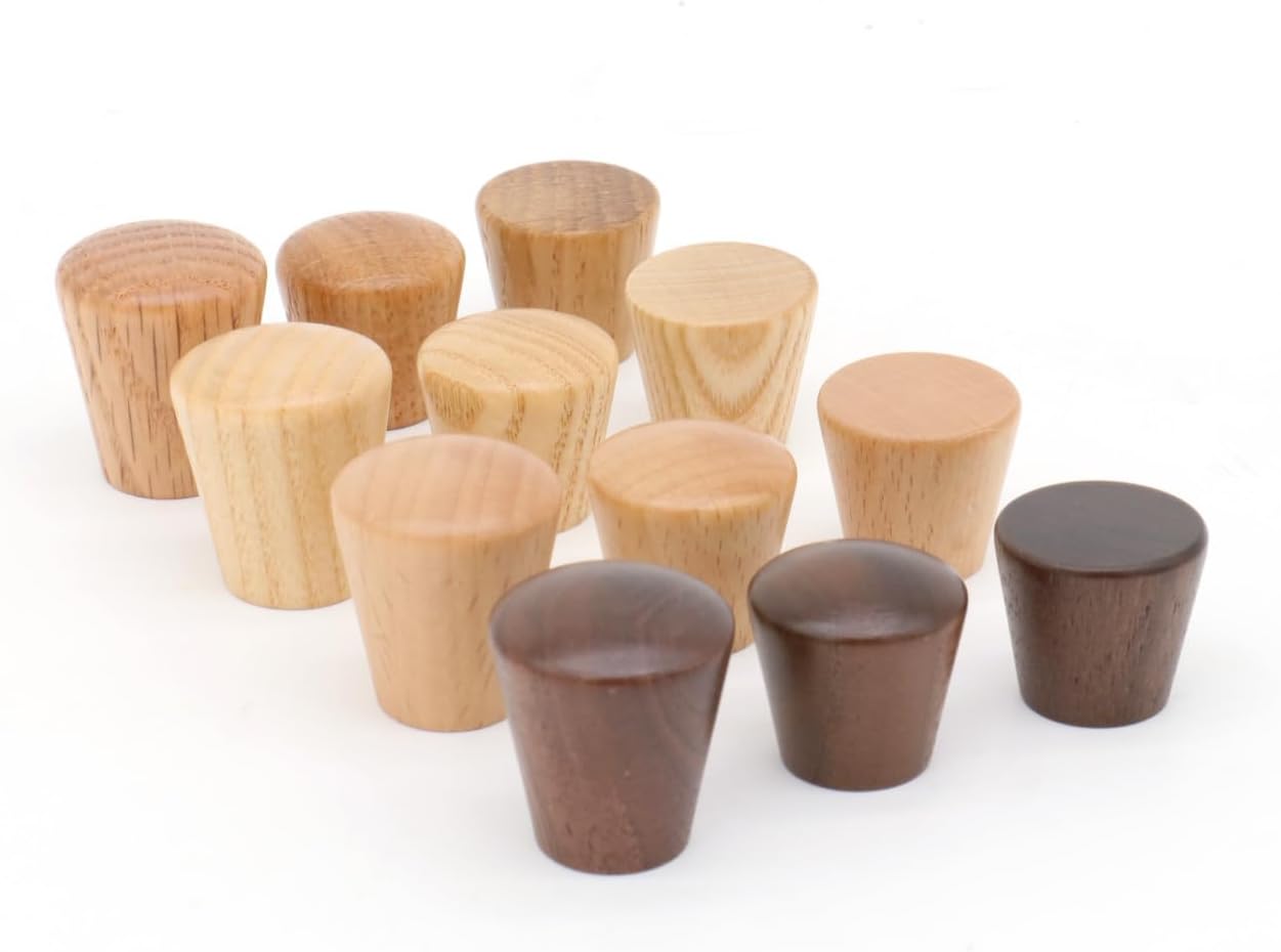 Furniture Drawer Handles 8 Pack Cabinet Wooden Pulls Tapered Knobs with Screws Suitable for Cabinets Wardrobes and Dresser Drawers(Walnut,24 * 28mm)