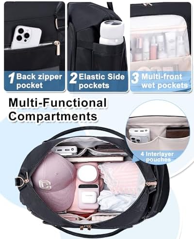 Weitars Gym Duffel Bag - Women's Travel Weekender with Shoes Compartment & Wet Pocket - Large Carry On