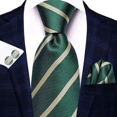 Image of Dubulle Silk Ties Set for Men Formal Paisley Striped Necktie Pocket Square Cufflinks 3PCS Sets Wedding Business Party