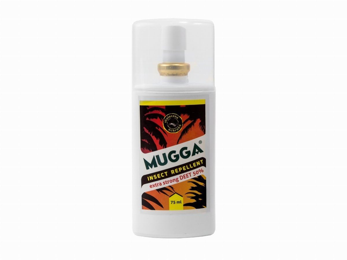 Mugga Spay Repellente per Insetti 50% Extra Strong 75 ml Protezione contro Le Zanzare Tropicali ed europei Tenaglie Moscerini Simulide Mosche Acari