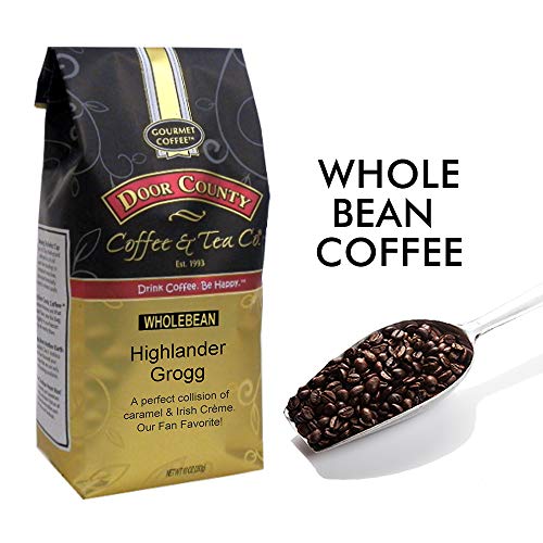 Door County Coffee - Highlander Grogg, Irish Creme And Caramel Flavored Whole Bean Coffee - Medium Roast, 10 Oz Bag #TOP2