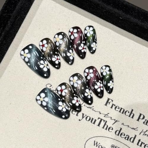 ネイルチップ ロング 黒 青 赤 ピンク 人気 韓国 夏 青 春秋冬 ショート 付け爪 可愛い つけ爪 人気 3D おしゃれ 入学式 卒業式 成人式 結婚式 地雷系ラインストーンキャッツアイ 10枚入おしゃれ (104, S)