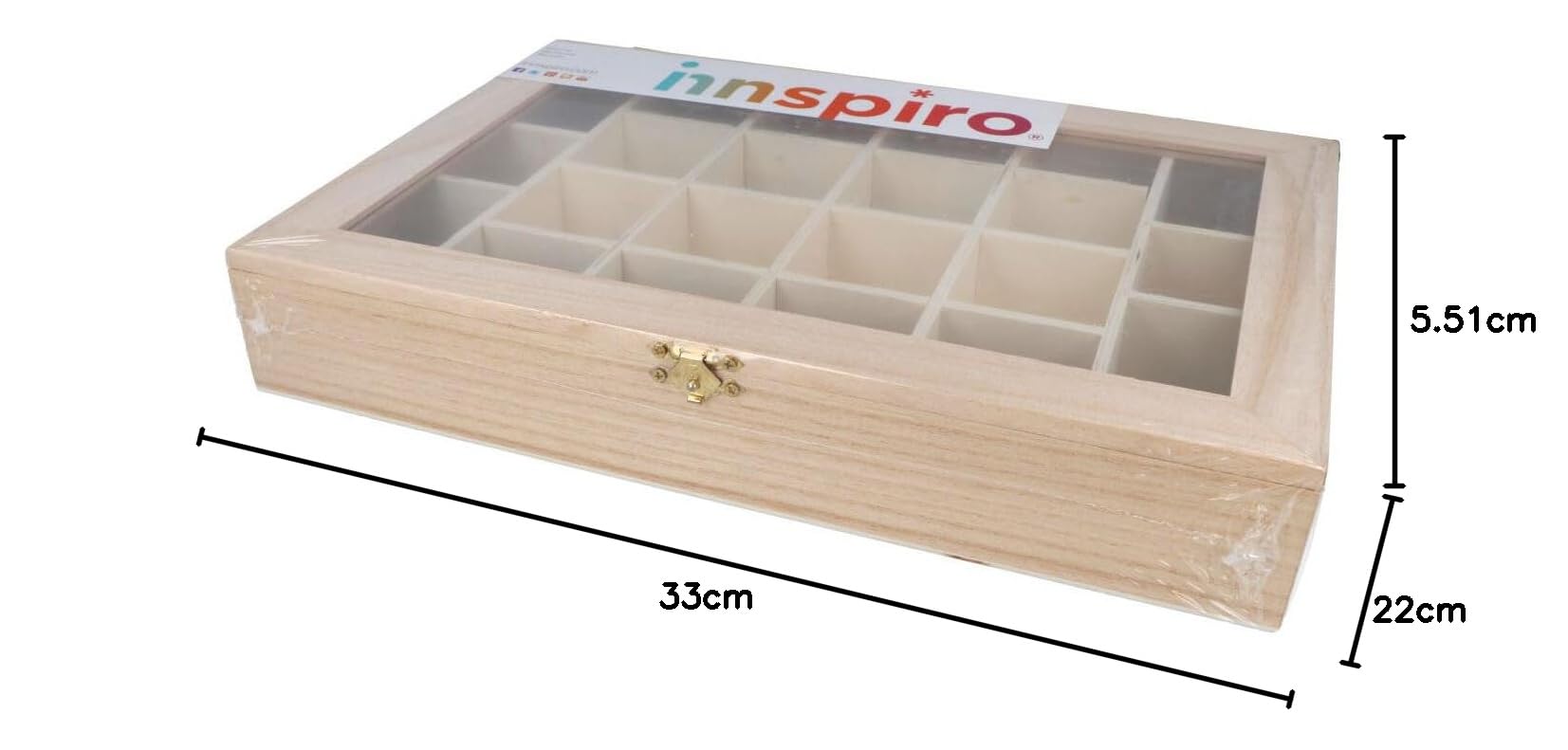 INNSPIRO 209 - Pudełko wystawa drewniana tratwa 33x22x5,5 cm. 22 komory