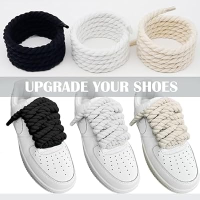 Rope Shoe Laces, Black Thick Rope Shoelaces for Air Force 1 AF1 Sneakers Designer Jumbo Big Chunky Fat Shoe Laces
