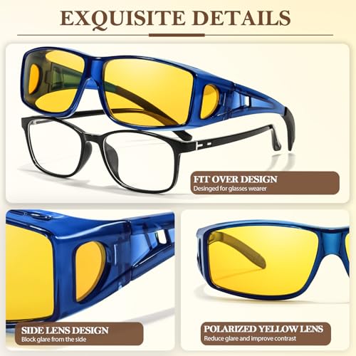 FIMILU Pack Fit Over Glasses Night Vision Glasses for Women Men