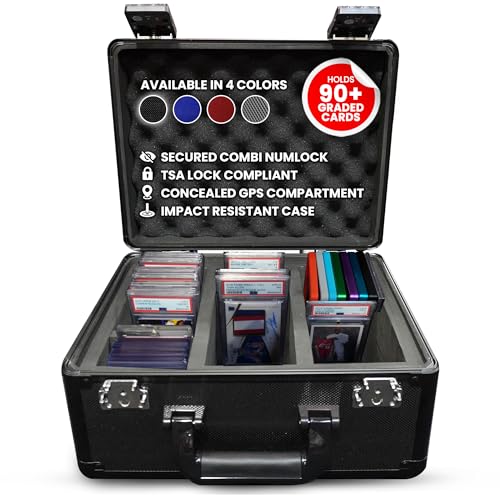 Premium Graded Card Storage Box - Impact Resistant Graded Card Case with TSA Lock & GPS Compartment, Holds 90 PSA/BGS Cards, Toploader Cards, Sports, Trading Card Storage Box for Collectors & Travel