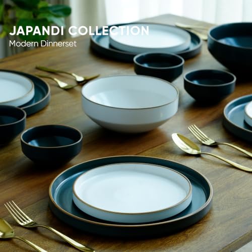 Image of Shay Modern Ceramic Dinner Set, 14 Pcs, Grey White | Crockery Set for Gifting & Dining| Premium Ceramic Dinner Set | Matte Finish (Japandi Dinner Set - Grey White, 14 Piece)