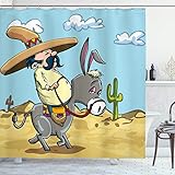 Ambesonne Cartoon Shower Curtain, A Mexican Man Wearing a Sombrero Hat and Riding a Donkey in The...