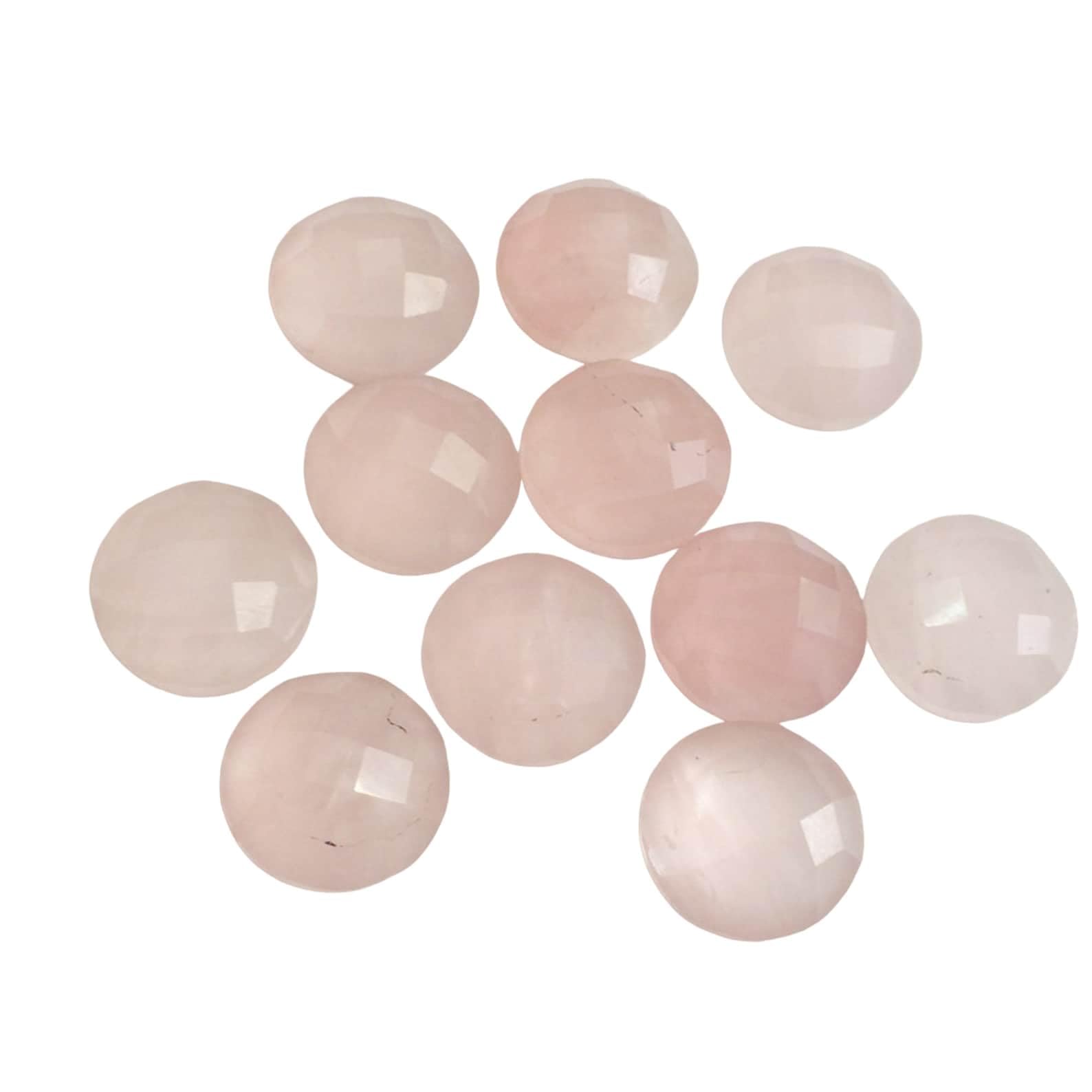 15 mm große, facettierte, runde Cabochons aus rosafarbenem Chalcedon für Damen mit flacher Rückseite, 5 Stück lose hellrosa Chalcedonsteine für Schmuck – RAMP170
