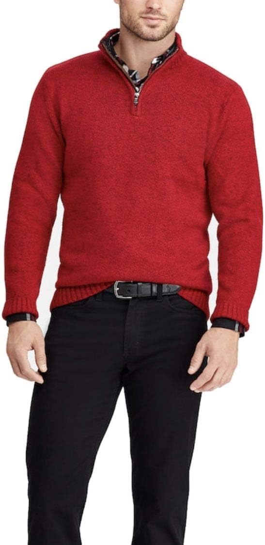 Chaps Men's Classic-Fit Blend-Zip Mockneck Sweater (Red Twist, Small)