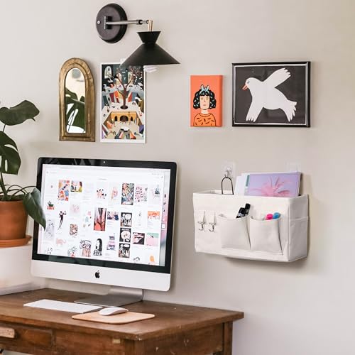 2pcs Large Wall Hanging Storage Bag, Door Closet Linen Fabric Pockets Organizer, Waterproof Multi Functional for Living Room Bedroom Bathroom Kitchen Office RV Camper with Hooks White - Image 3