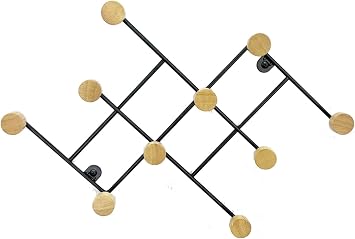 ASPECT Wall Mounted Coat Rack/Hanger,10 Wooden Hooks
