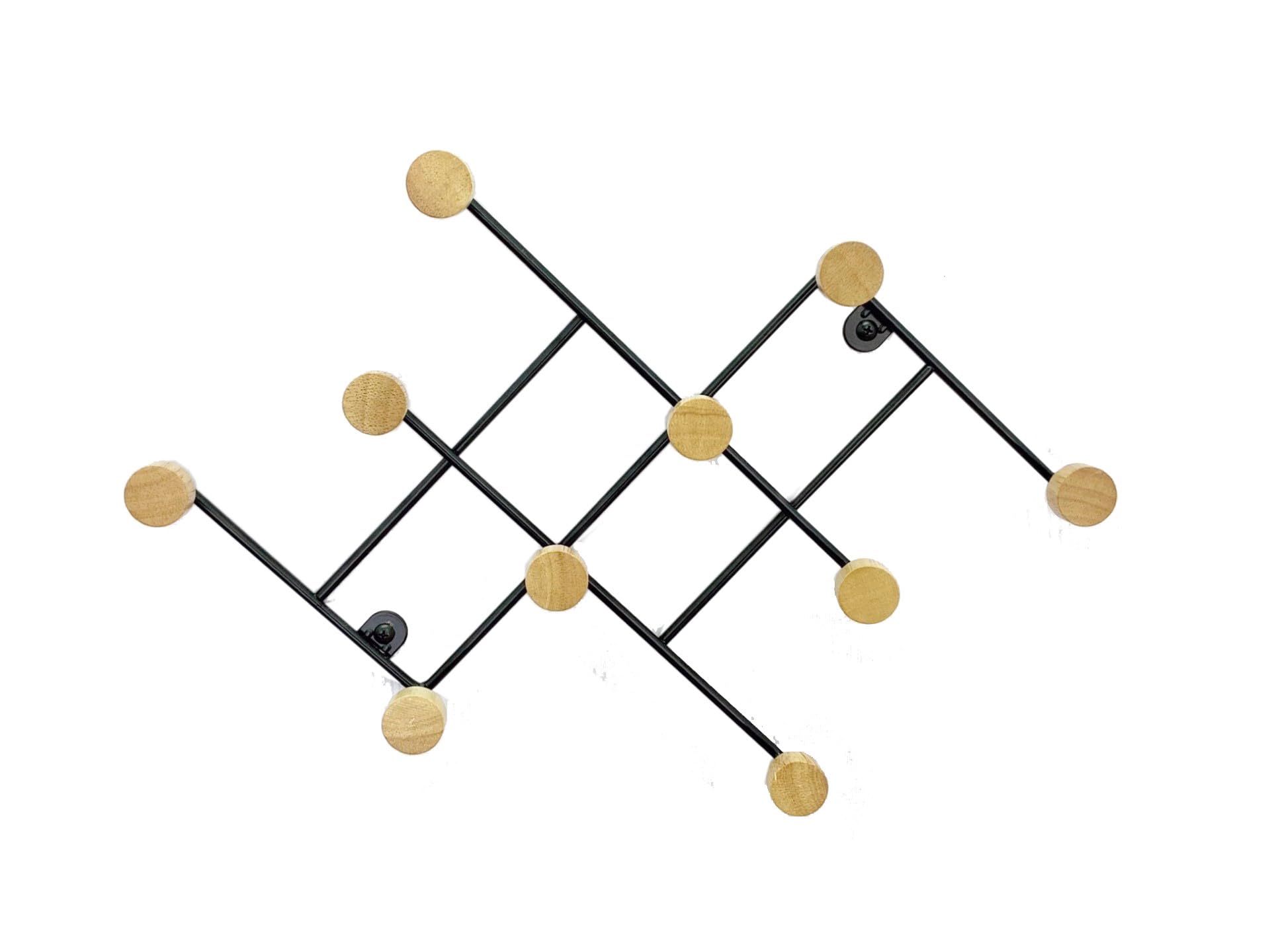 Aspect Natural & Black Wall Mounted Coat Rack/Hanger,10 Wooden Hooks