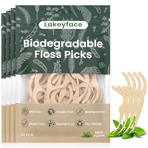 200 Count Biodegradable Dental Floss Picks, Eco Friendly Plant-Based Tooth Flossers for adults, Tear-Resistant Floss Sticks with Wide Handles, Vegan & BPA Free Dental Floss for Natural Oral Care, Mint