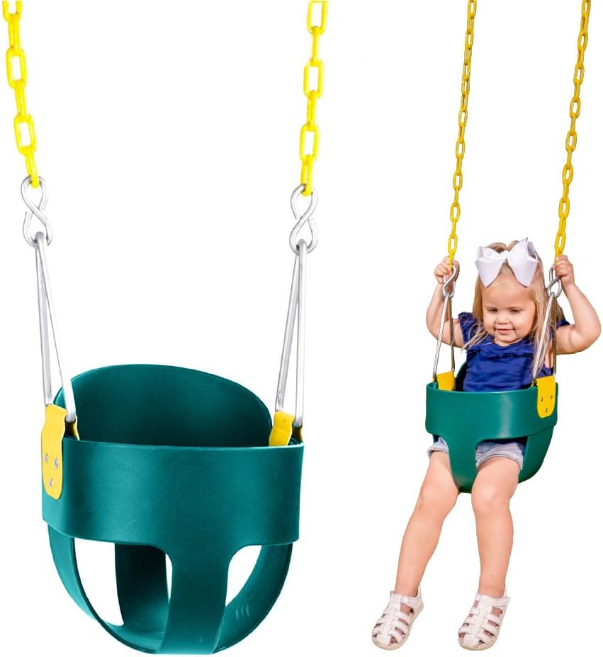 Squirrel Products High Back Full Bucket Toddler Swing Seat with Plastic Coated Chains - Green