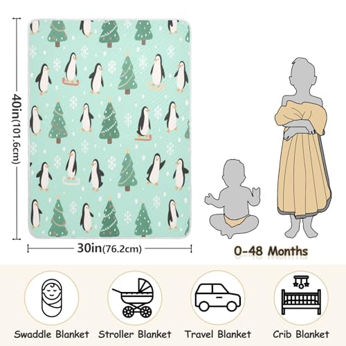 Custom Winter Xmas Tree Penguin Blanket Baby Girl boy Cozy Custom-Made Name Name Blanket for Newborns, Infants, & Toddlers 30x40in Manta personalizada para3