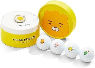 KAKAO FRIENDS GOLF R3 Golf Balls Gift Edition, Maximum Distance & Straight Shots & Soft Feel, Golf Tee Printed, with Ball Marker (4 Balls)