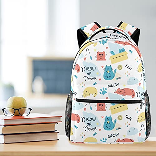 Sac à dos d'école multicolore chat et poisson au style décontracté - 6