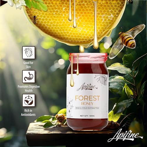 Image of Apifine Raw Forest Honey - 100% Pure, Cold-Extracted & Natural | Unprocessed, Unfiltered, No Added Sugar | Wild Forest Honey in 500g Glass Jar