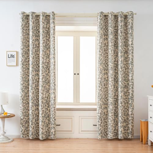 Image of Sage Green Leaf Blackout Curtains 96 Inch Length