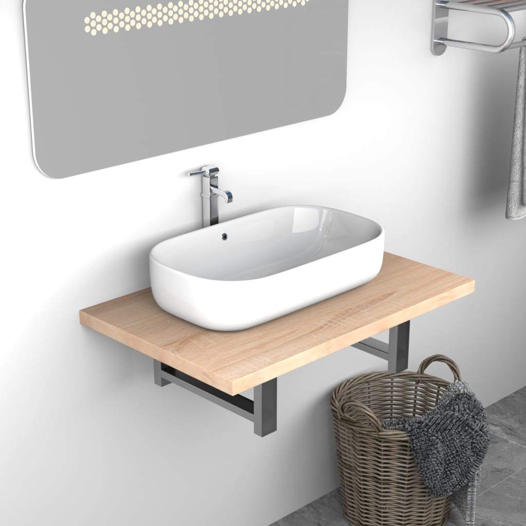 Mueble de baño marrón roble 60 × 40 × 16,3 cm, estantería de madera maciza con soporte de metal, diseño moderno y durabilidad, armario de pared para baños pequeños, aseo de invitados y baño