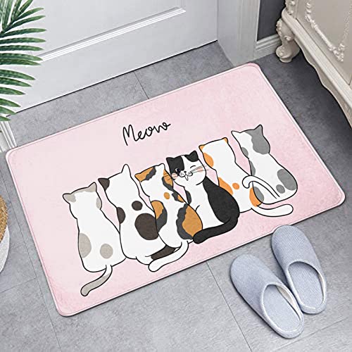 Cute Pink Bath Mat,Funny Cartoon Cat With Spots Bathroom Rugs No Silp,Cartoon Washable Cover Floor Rug Carpets Floor Mat 16X24 Inches For Kitchen Bedroom #TOP6