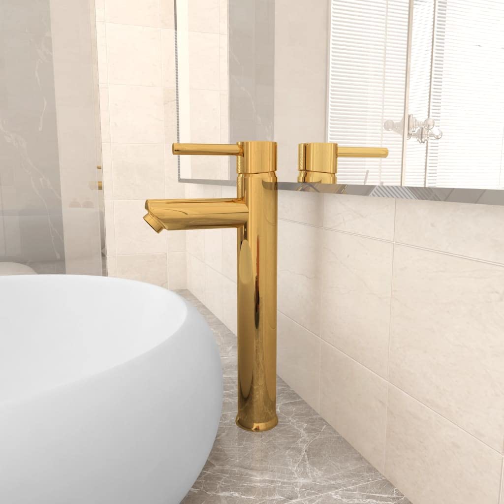 SKM Badezimmer Mischbatterie Golden 12x30 cm,Heimwerkerbedarf, Sanitärbedarf, Sanitärkeramik & Armaturen, Armaturen,Grau,0.97KG,149089