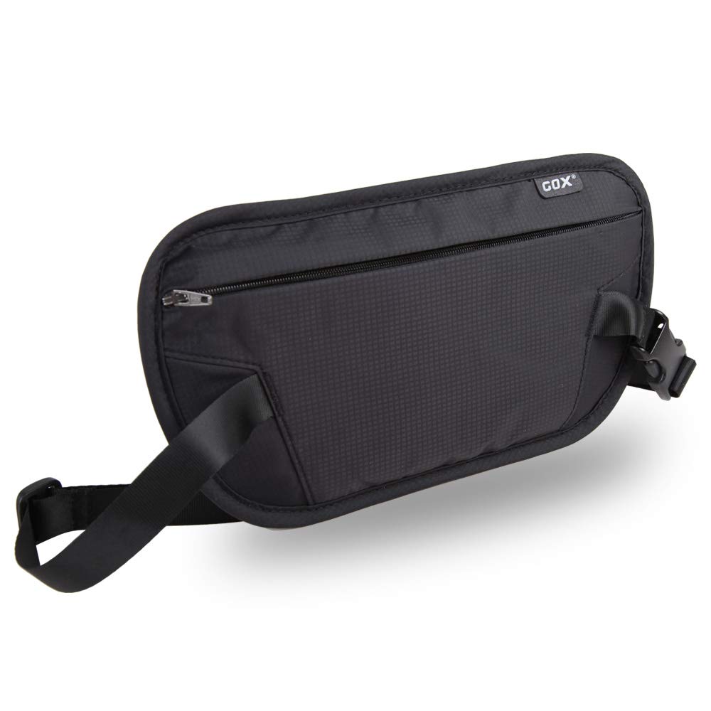 RFID Blocking Money Belt - Slim Under Cloth Passport Holder & Travel Wallet | Secure Hidden Fanny Pack for Men Women (Black-L)