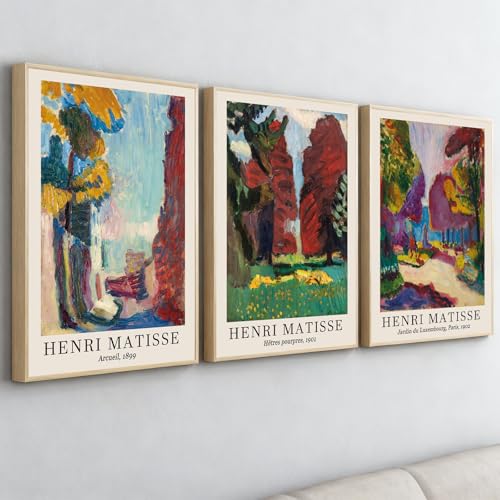 PWAAHDC Matisse Wall Art Set of 3 – Colourful Abstract Framed Prints, 30x40cm (12"x16"), Modern Artwork for Living Room, Bedroom or Hallway Décor