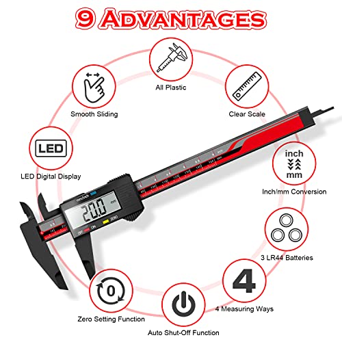 Digital Caliper, Qfun Caliper Measuring Tool Electronic Micrometer