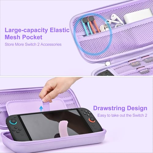 Image of innoAura Switch 2 Carrying Case for NS Switch 2 (2025), with 9 Game Card Slots, Protective Travel Storage Case, Cute Pendant and Sticker, Purple