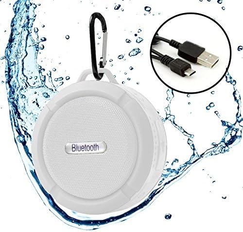 GeeGadgets Bluetooth Shower Speaker - Portable Waterproof Music Player with Suction Cup Mount & Rechargeable Battery White (geeblk01)