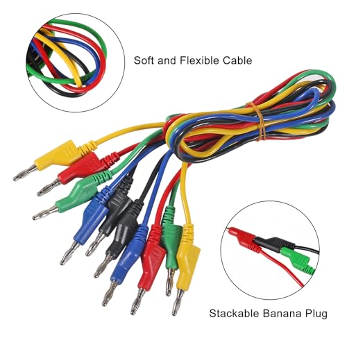 Image of 5pcs Stackable Banana to Banana Plug Test Leads Soft Electrical Test Cable Wire 3.3ft /1m for Multimeter 1000V 15A