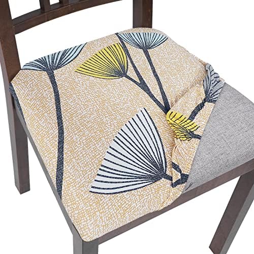 SearchI Seat Covers for Dining Room Chairs Stretch Floral Chair Seat Covers Set of 4, Removable Washable Upholstered Chair Seat Protector Cushion Slipcovers for Kitchen, Office(Dandelion Pattern)