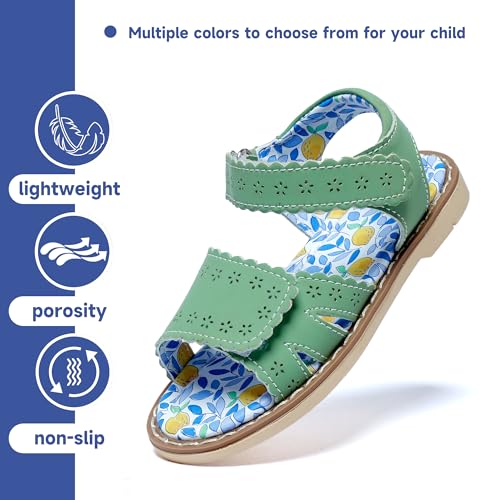 Open Toe Double Button Girl Sandals With Flowers, Summer Breathable Beach Shoes, Genuine Leather Soft Anti Slip Flat Sandals (Girls/Children)4