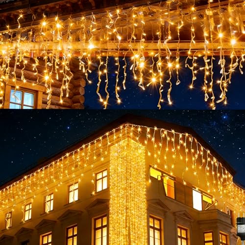PAWARSO Luci di Natale da Esterno Cascata 10M 400 LED, Tenda Luminosa Esterna, 8 Modalità Tenda Luminosa Esterno con Impermeabile Decorazioni Giardino Bianco Caldo