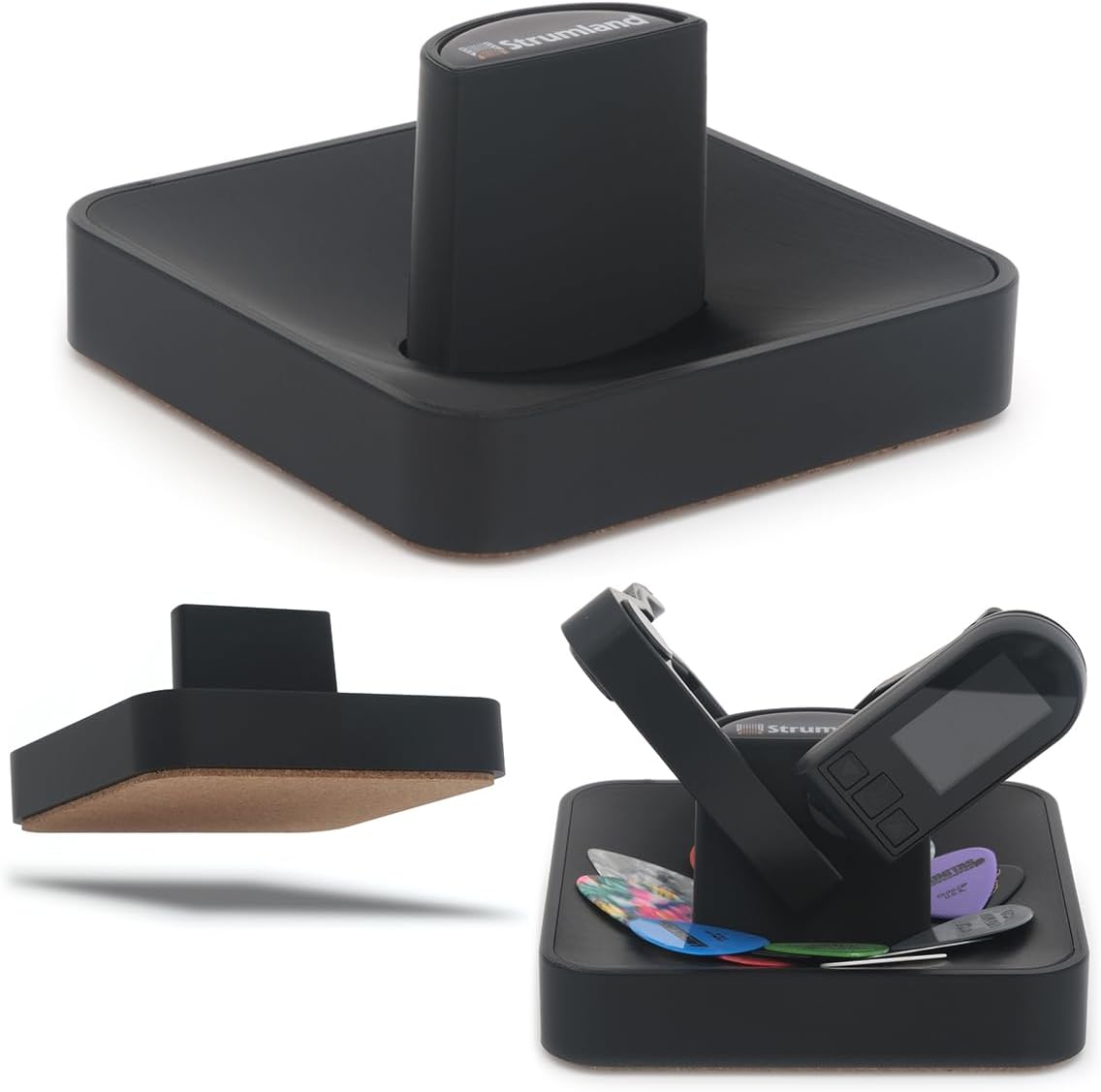 Strumland Guitar Pick Tray – Premium Desk Organizer with Capo & Tuner Holder, 3D-Printed Bioplastic with Cork Base, Modern Studio Accessory for Guitar Players | Made in USA