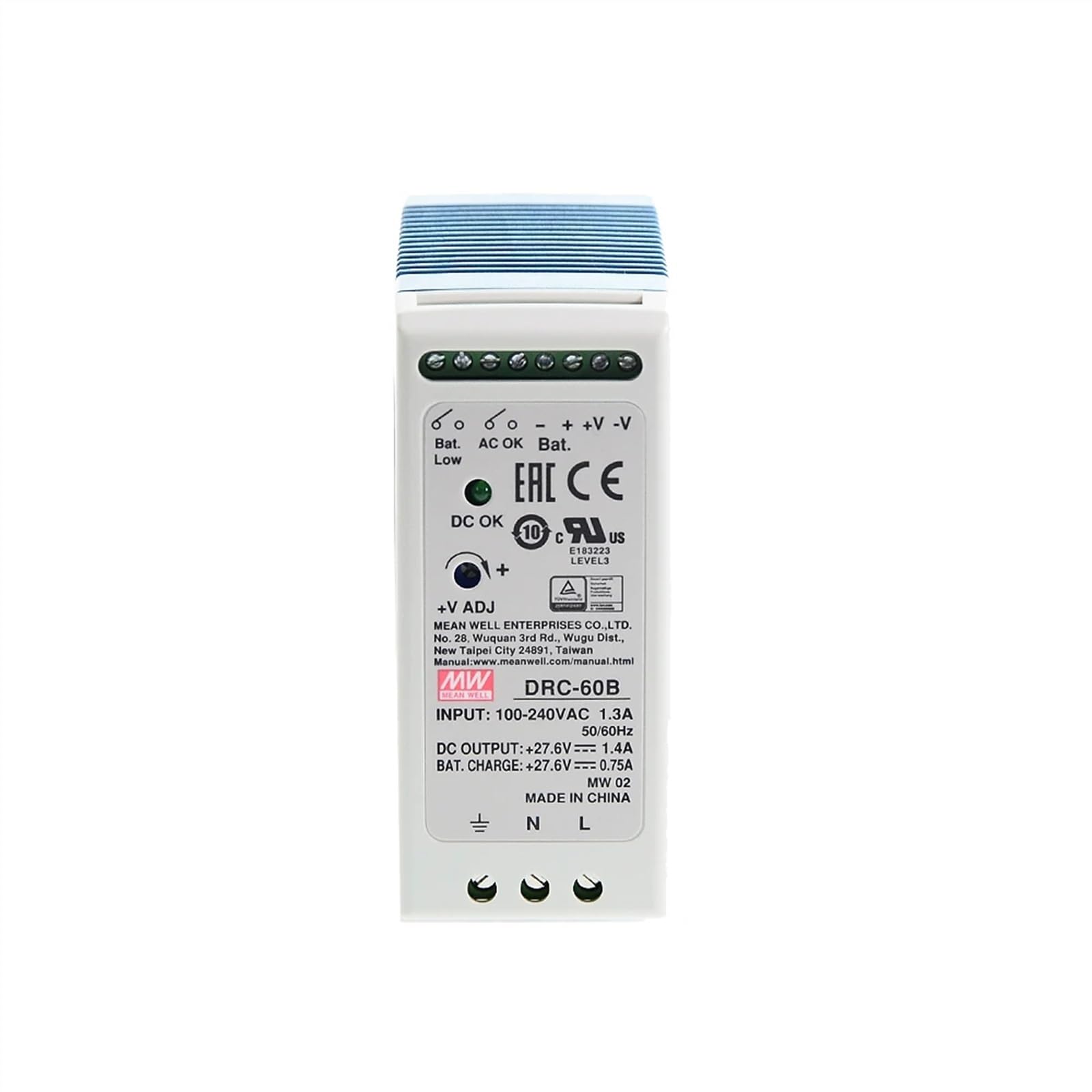 Fuente de alimentación de Seguridad de Carril DIN Serie DRC, Salida única 40/60/100W con función UPS de Cargador de batería(DRC-40B)